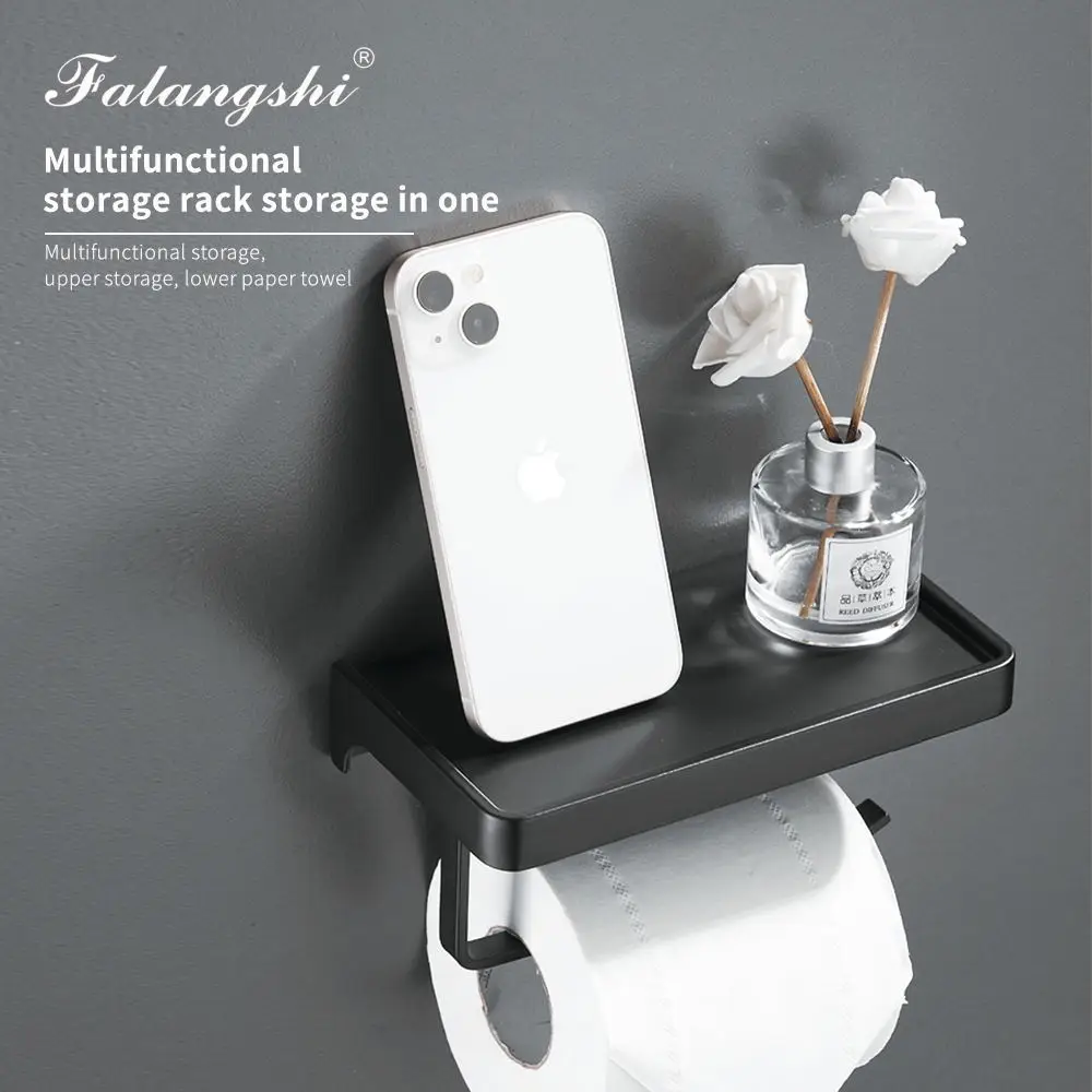 Aluminium Black Toilet Paper Holder Bathroom Phone Storage Paper Dispenser Roll Holder Wall Mounted Bathroom Shelve WB8233 toilet paper holder