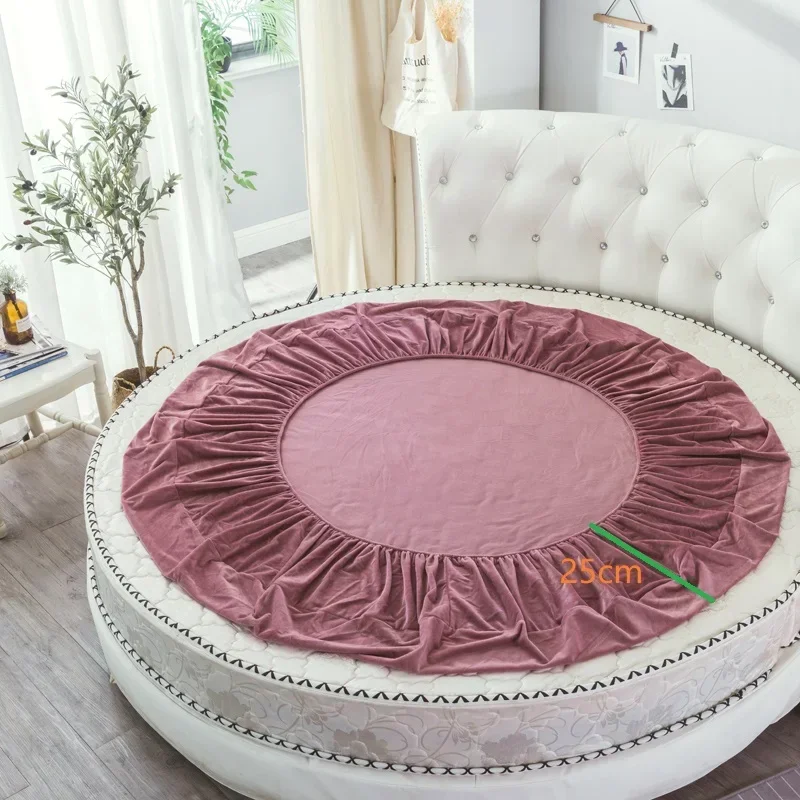 코랄 벨벳 원형 침대 심플 컬러 벨벳 원형 시트 직경 200cm-220cm 플란넬 시트 베개커버 없음 겨울용