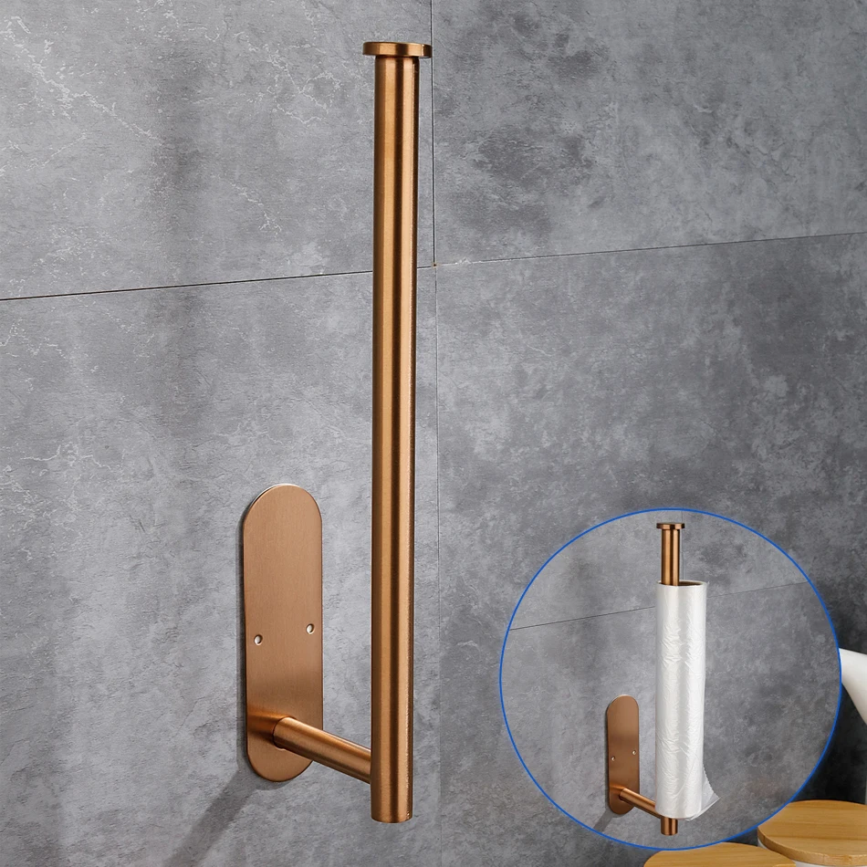 Paper Holder Rose Gold Adhesive 304 Stainless Steel Punching-free Toilet Paper Roll Shelf Kitchen Bathroom Tissue Hanging