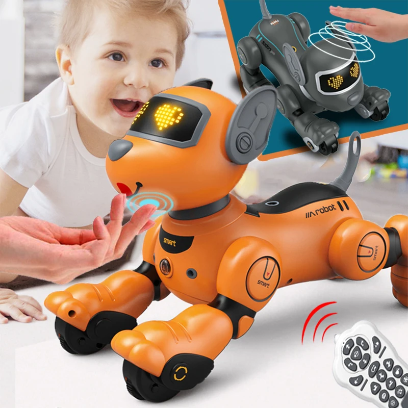 

Детский робот с дистанционным управлением, игрушки для мальчиков и девочек, интеллектуальная машина с датчиком, собака, электрические радиоуправляемые животные, детская головоломка, кукла для танцев