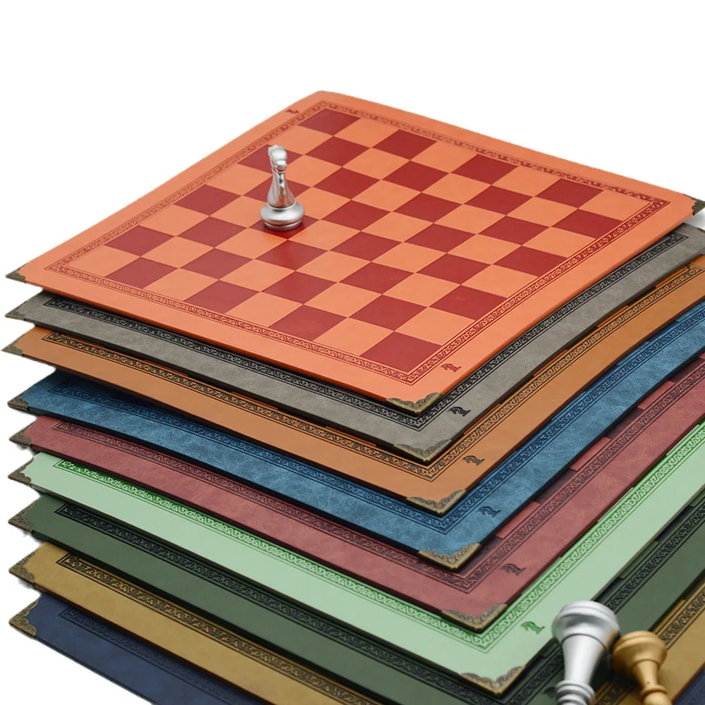 Folding Chess Board Relief chessboard PU Leather Waterproof Rollable Lightweight Non Slip Mat for Kids Adults