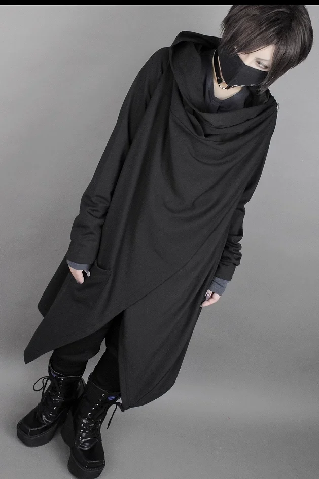 Autumn Japanese Retro Punk Dark Men's Women's length Coat Jacket Windbreaker Smock Asymmetrical Fashion Men's clothing