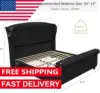 Queen Size Platform Bed Frame, Velvet Upholstered Sleigh Bed with Scroll Wingback Headboard Footboard/Button Tufted/No Box 2