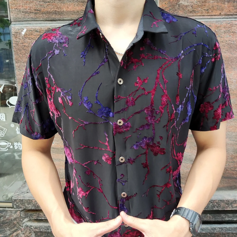 

Men's Mesh Shirts 2024 Summer See Through Lace Cltohing Sexy Male Transparent Clubwear Hawaiian Shirt Camisa Social Masculina