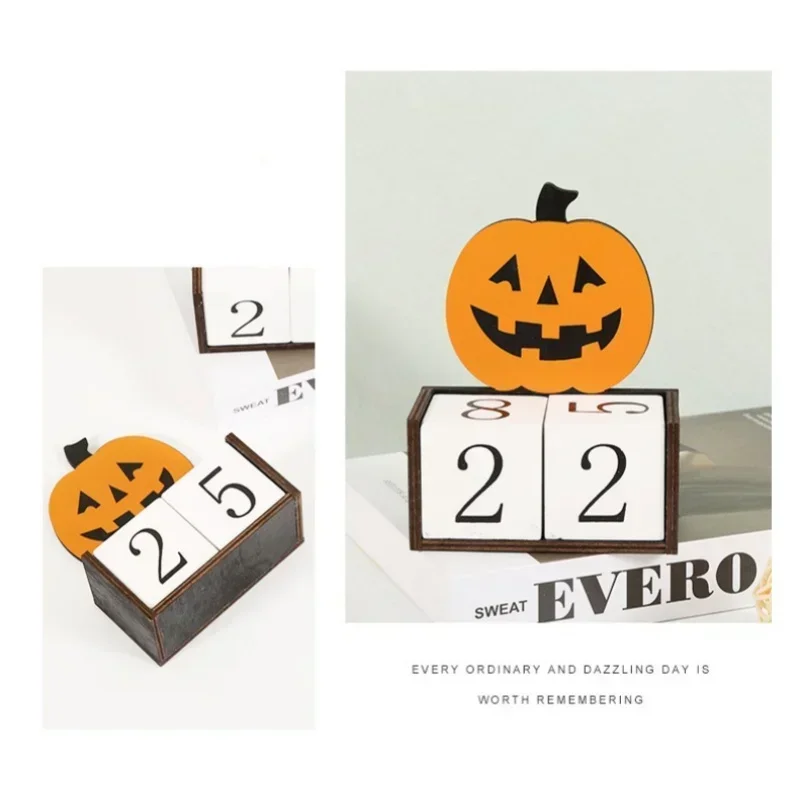 Creative Wooden Halloween Decorations Calendar Desktop Ornaments Countdown Ghost Pumpkin Castle Halloween Decoration Supplies