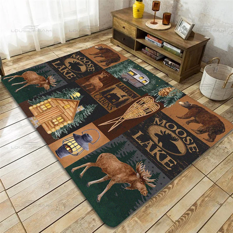 Country Style Farmhouse Lodge Bear Moose Deer Soft Rug Square Flannel
