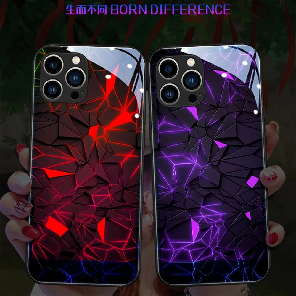 

Rhombic Lattice Pattern Smart Voice-activated LED Phone Case Cover For iPhone 15 14 13 12 11 Pro Max X XR XS 6 7 8 Plus SE2020