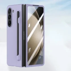 Matte Solid Color Case with S Pen Holder and Slim Screen Protector for Z Fold 8  Ultra (Purple)