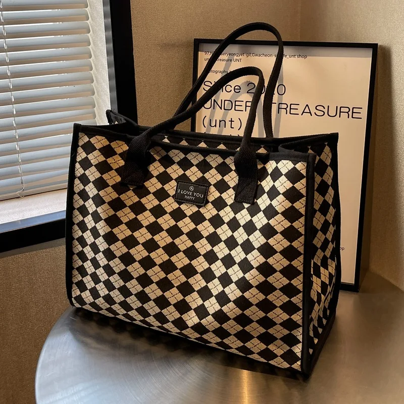 여성용 격자 무늬 다목적 토트백, 대용량 패션 캔버스 백, 단색 심플 숄더백, 다기능 핸드백 2023, 신제품