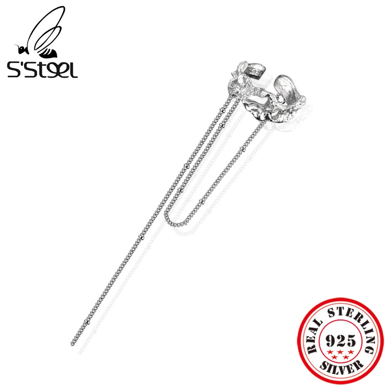 

S'STEEL 925 Sterling Silver Chain Clip On Earings Tassel Ear Cuff Earrings For Women Earcuffs 2022 Luxury Designer Fine Jewelry