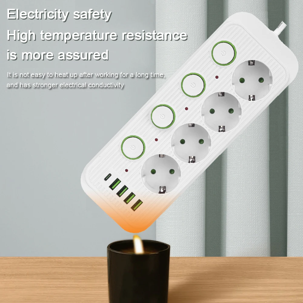 Plugue Múltiplos Tomadas ac Power Strip Cabo de Extensão com Portas Usb Protetor contra Surtos Filtro de Rede Interruptor Individual eu - Image 6