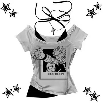 Fairy Tail camicia da donna Colorata pastello estetica hip hop Camicia retrò kawaii Punk streetwear Grafica digitale Retro Classic
