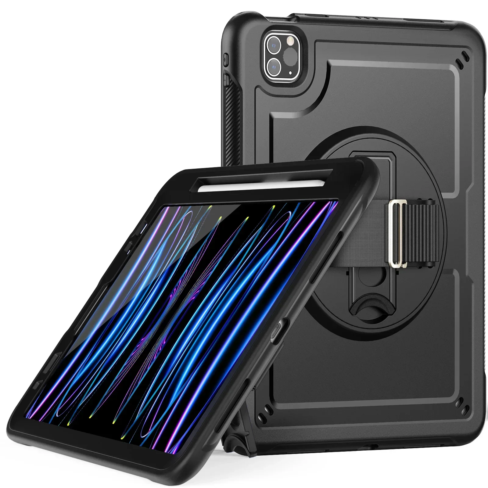 Universal 360° Rotating Tablet Stand Case with Hand Strap and Adjustable Viewing Angles