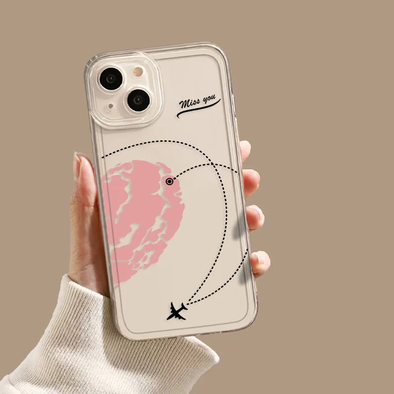 thumbnail image 1 of Aircraft Love Heart Couple Phone Case For iPhone 13 11 12 14 15 Pro Max Mini XS Max XR SE 14 Plus Plane Transparent Cover Fundas, 1 of 5
