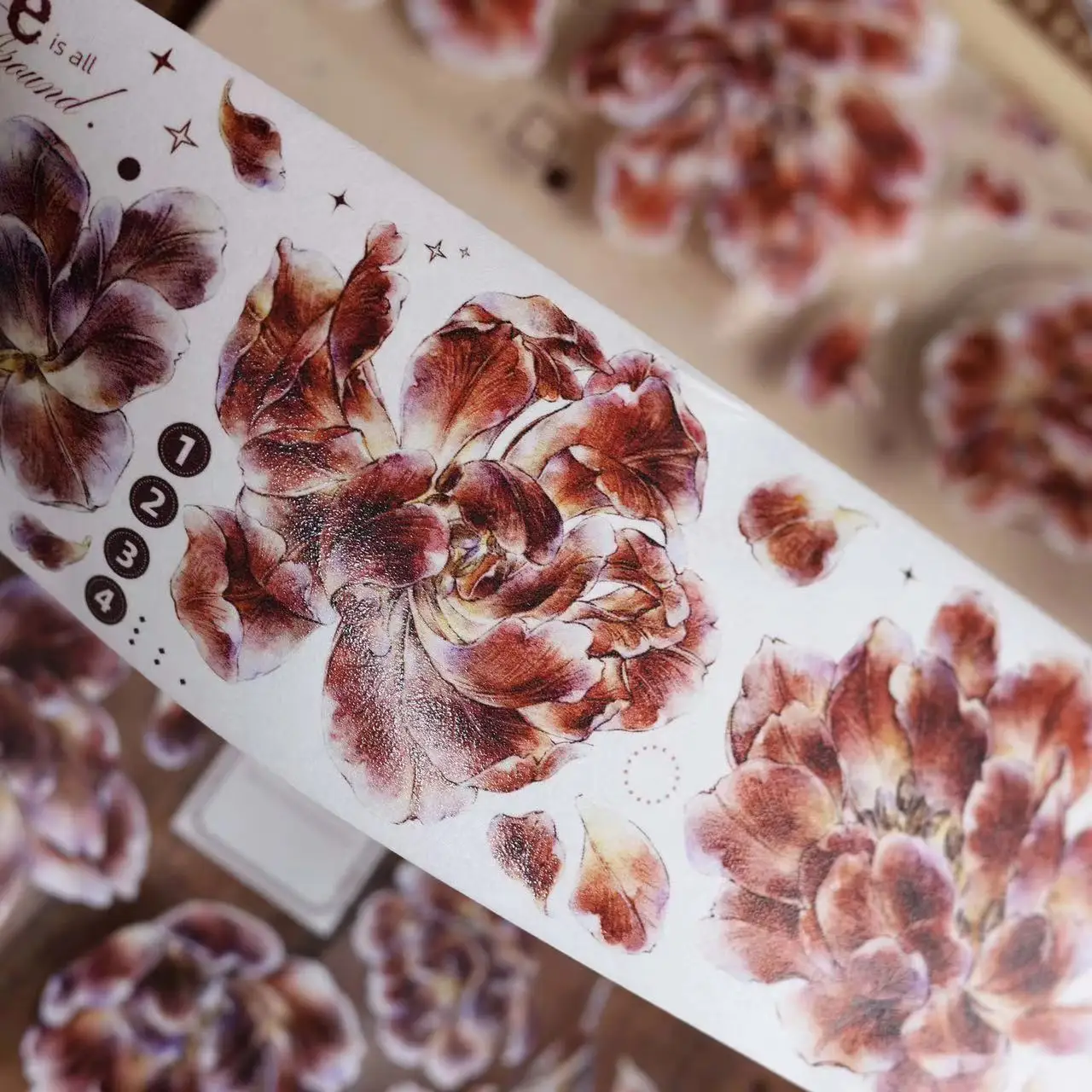 Vintage Tulip Peony Floral Washi PET Tape for Planner Card Making DIY Scrapbooking Plan Decorative Sticker