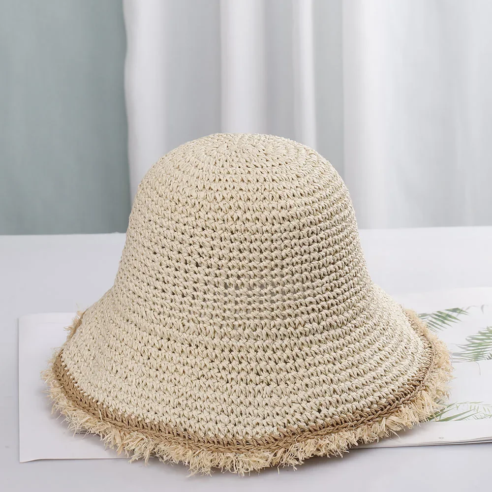 Womens Straw Hats Chinese Straw Hat Panamas UV Protection Sun Visor Beach Hats Women Visors Foldable Female Summer Sun Hat