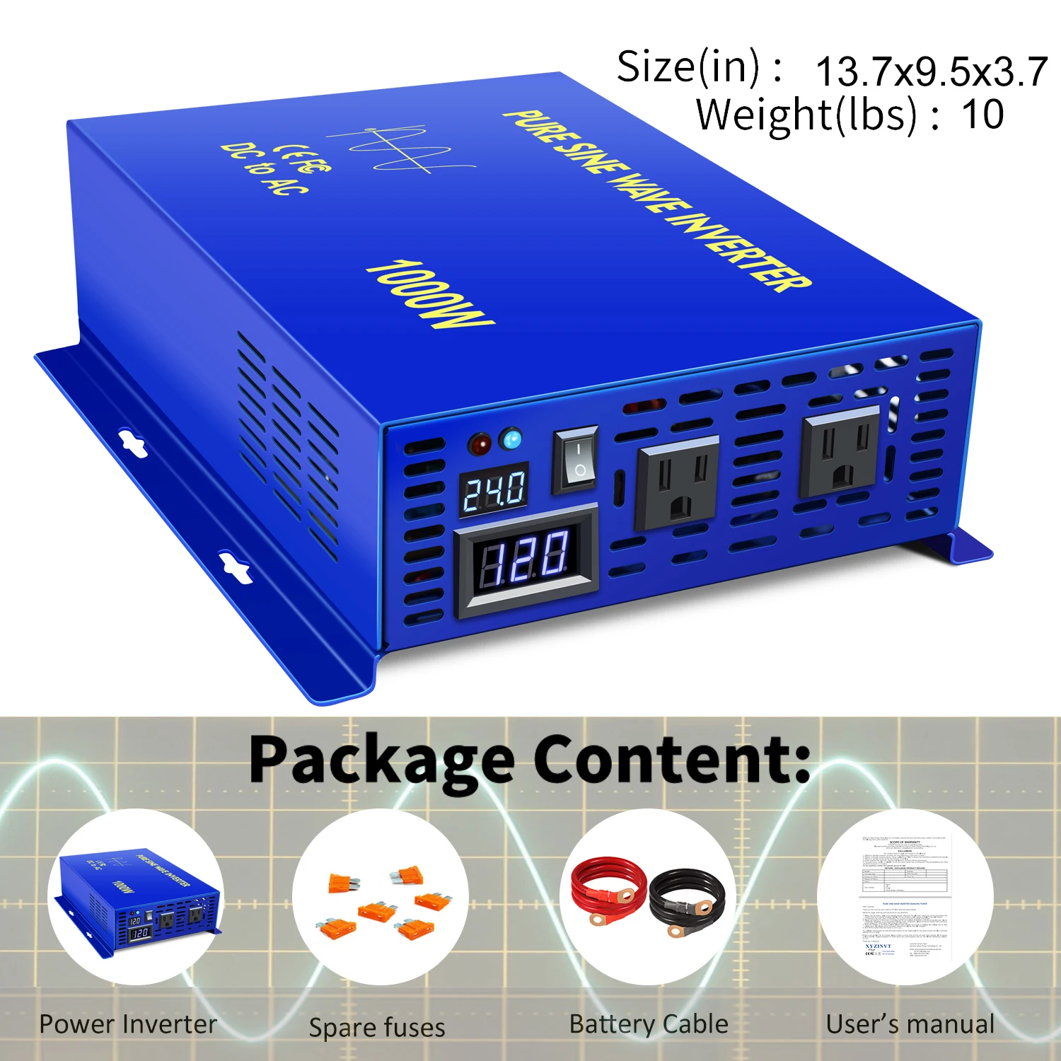 1000W Pure Sine Wave Solar Inverter 12V to 220V Off Grid Power Inverter Generator Converter 24V/36V/48V DC to 120V/230V/240V AC