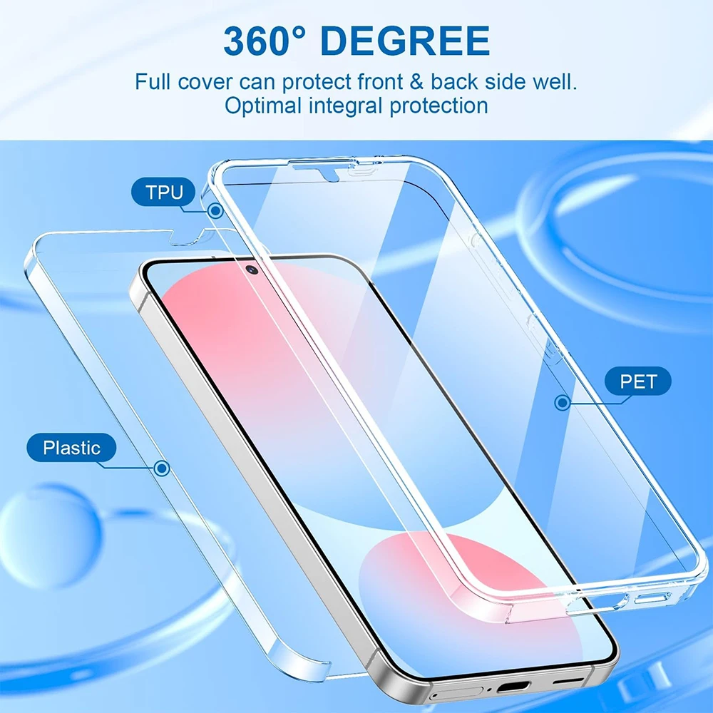 360 ° Custodia per telefono trasparente con copertura completa per Samsung Galaxy S24 S23 S21 FE S22 Plus Custodia rigida per PC ultra ibrida in silicone antiurto - immagine 4