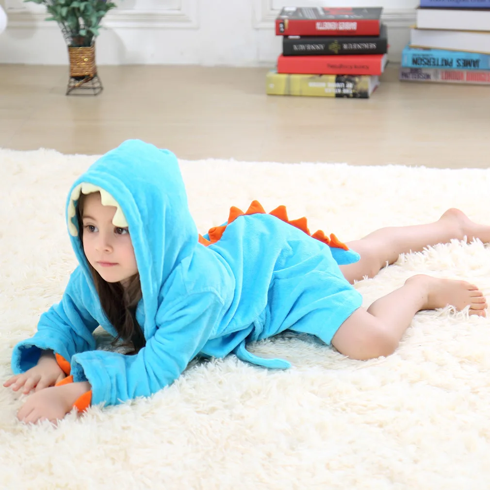 Children Bathrobe Hooded Dragon Paw Design Thick Cotton Baby Girls 1-6 Years Shower