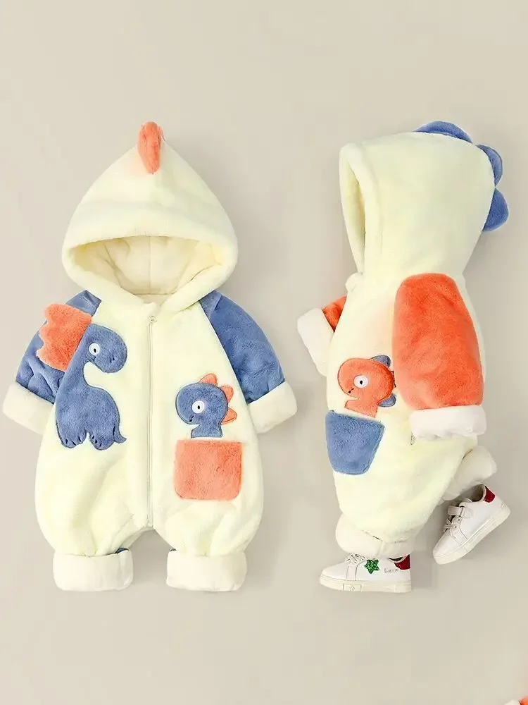 

2023 Baby Jumpsuit Plus Velvet Thickened Autumn and Winter New Male and Female Baby Fart Cartoon Winter Crawling Suit