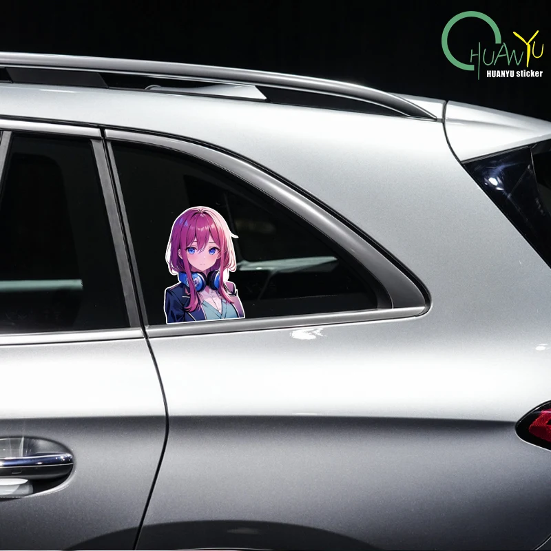 JDM 애니메이션 보라색 머리 섹시한 십대 소녀 스티커 자동차 창 오토바이 전기 자동차 자동차 반사 방수 스티커