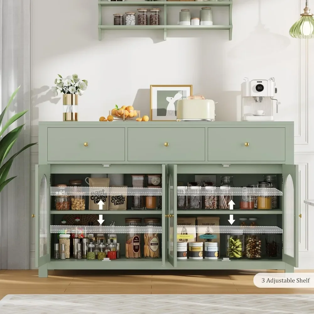 et Cabinet with Storage, 55.1" Large Sideboard et Cabinet, Farmhouse Kitchen Cabinet Display with 3 Drawers