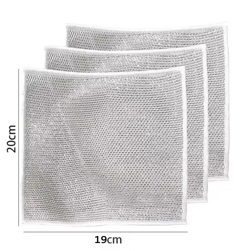5/20pcs Silver Fiber Magic Kitchen Cloth, Thick Microfiber, Integrated Sponge, Steel Exfoliant, Resistant Kitchen Cleaning Cloth