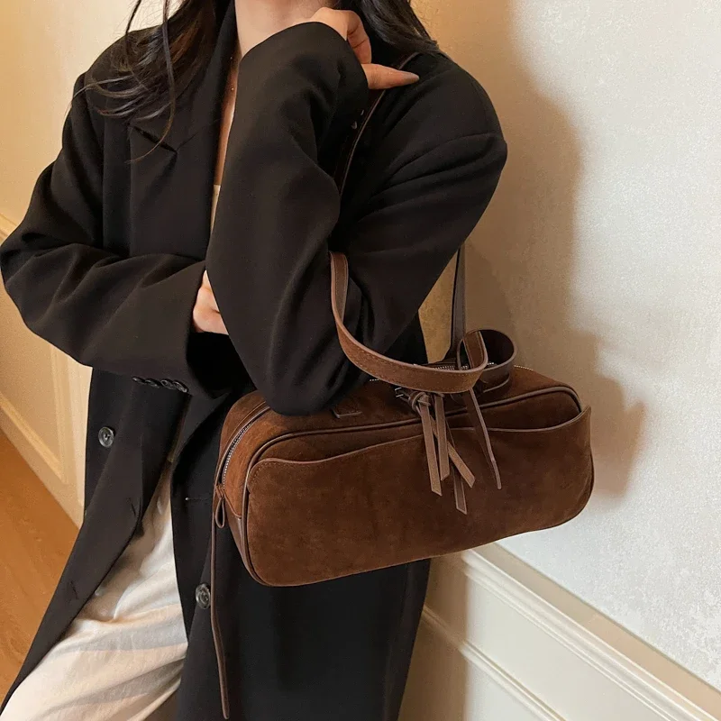 2026 Autumn Winter Latest Commute Shoulder Bags For Women PU Suede Pure Color Large Capacity Boston Bag Luxury Designer Handbags
