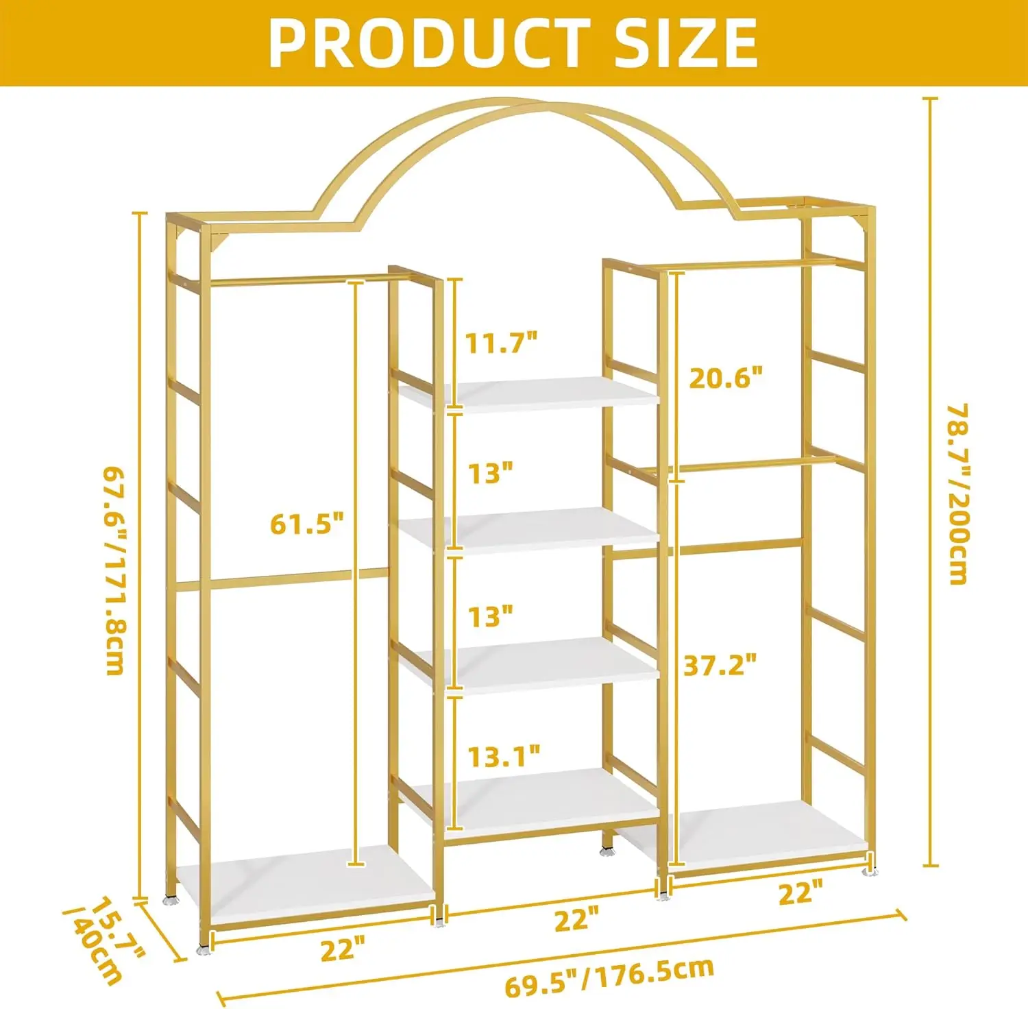 Heavy Duty Clothes Rack with Storage Shelves, Closet Organizer System for Hanging Clothes, 4-Tier Garment Rack Wardrobe with 3 H 5