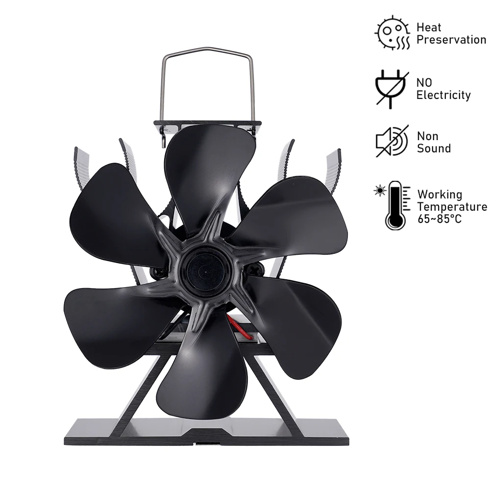 

6 Blades Stove Fan Heat Powered Fireplace Fan Log Wood Burner Quiet Eco-fan Winter Home Heater Warm Efficient Heat Distribution