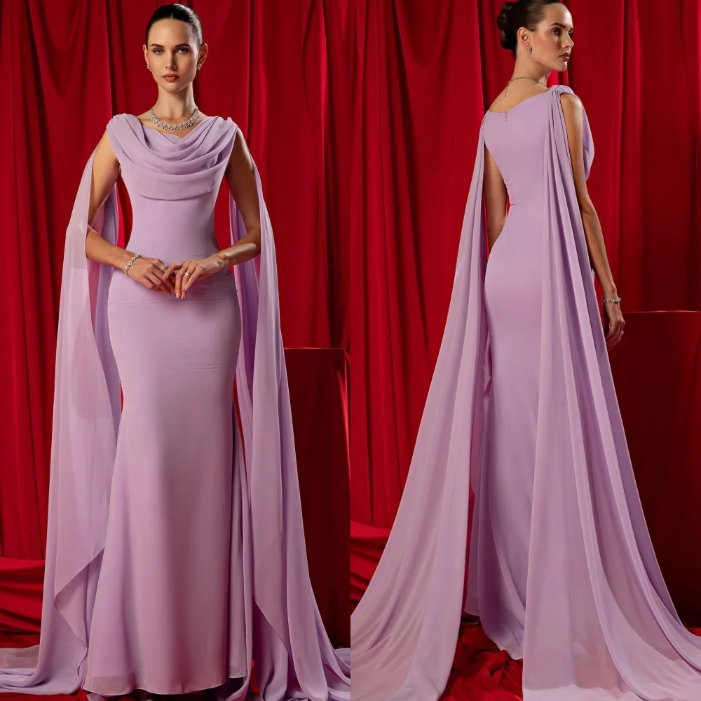 Jiayigong  Prom Chiffon Ruched Evening Sheath V-neck Bespoke Occasion Gown Long Dresses