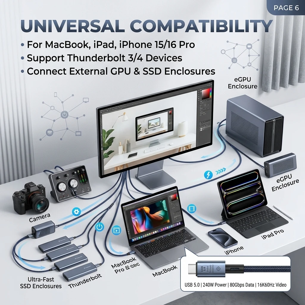 Ultra-Speed 240W USB Type C to Type C Cable with Fast Charging & 16K Video Support