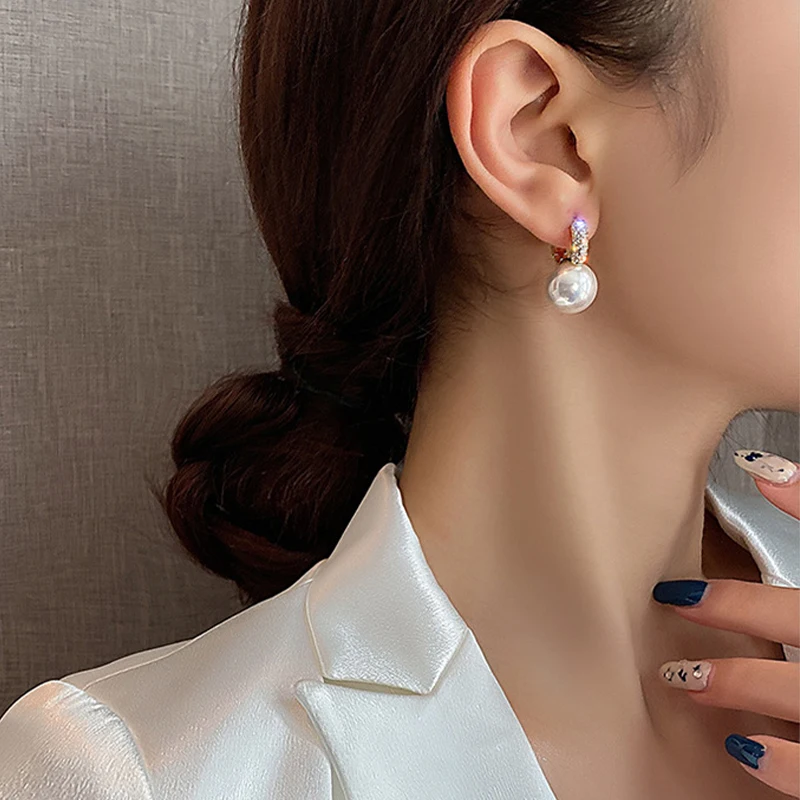 2022 Fashion Romantic Pearl Earrings Jewelry Zircon Drop Earrings for Women Temperament Wedding Party Ornaments Wholesale - Image 3