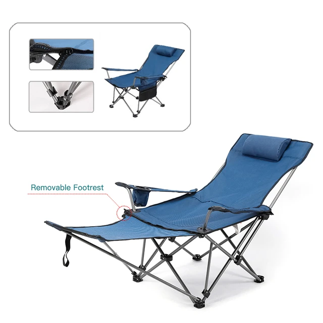 2 in 1 Folding Camping Chair Portable Adjustable Reclining Lounge Chair  with Removable Footrest for Camping