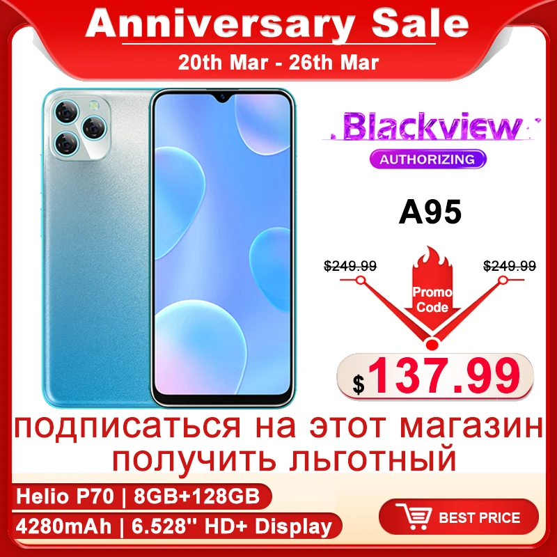 

Blackview A95 8GB+128GB 20MP Rear Camera Helio P70 Octa Core Smartphone 6.528'' HD+ Display Android 11 Mobile Phone 4280mAh