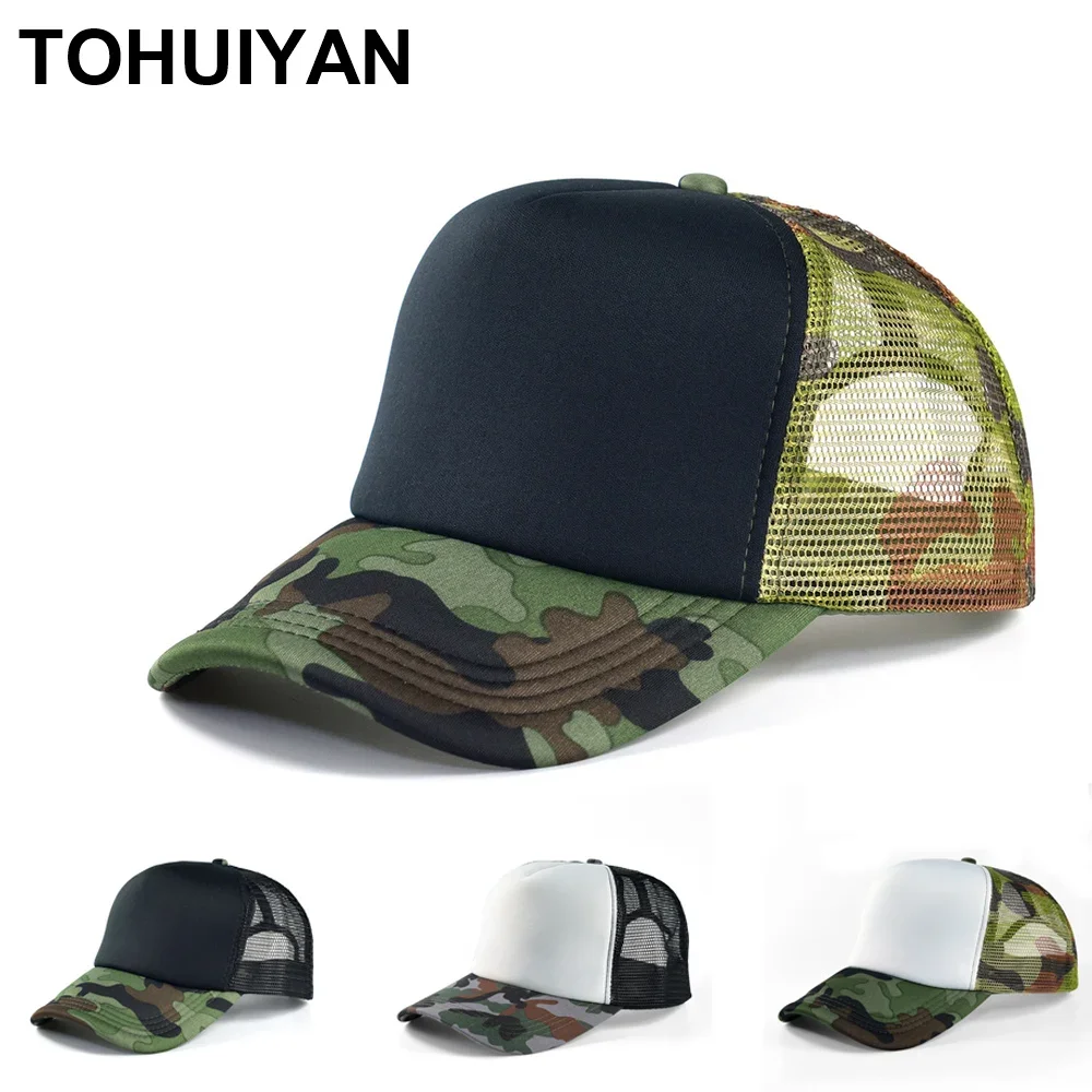 

TOHUIYAN New Camo Trucker Cap Men Summer Breathable Mesh Baseball Hat Outdoor Military Camouflage Sports Caps Women Sun Hats