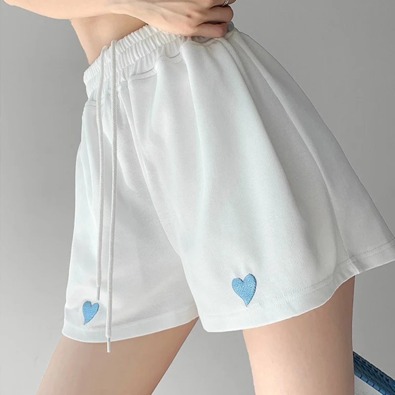 

Love Embroidery Shorts Women High Waist Casual Short Sweatpants Pockets Summer Ladies Loose Shorts