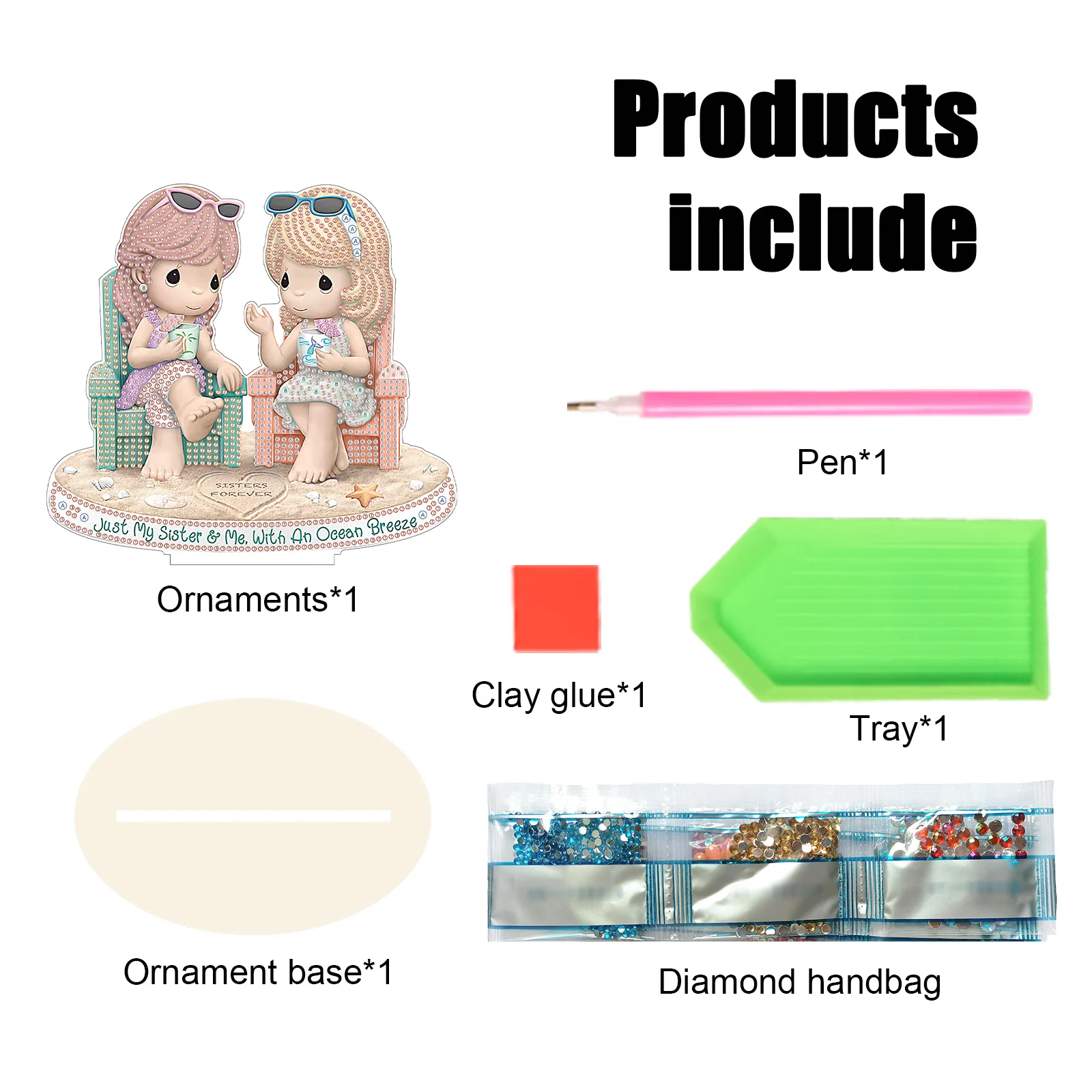 DIY 5D Diamond Painting Ornaments Kits Sisters Forever Special Shaped Crystal Wooden Diamond Art Desktop Ornament
