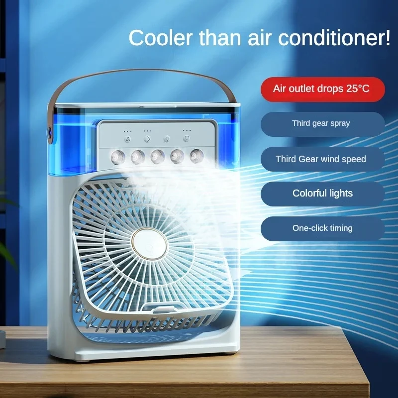 

Portable Fan Mini Air Conditioners Desktop Fan USB Electric Cooling Fan LED Night Light Water Mist Fun 3 In 1 Air Humidifier