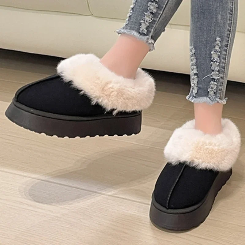 

Женские ботинки с круглым носком, однотонные теплые удобные ботинки из флока на низком каблуке, без застежки, повседневная обувь для снега, новинка зимы 2023