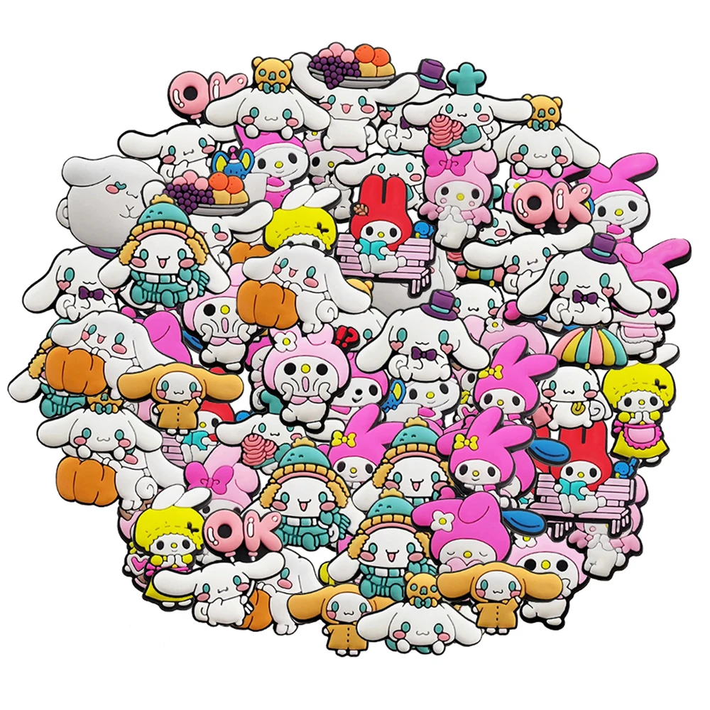10-200Pcs 무작위 산리오 시나모롤 마이 멜로디 슬라이드 샌들용 신발 참, 생일 선물용 PVC 신발 장식 액세서리