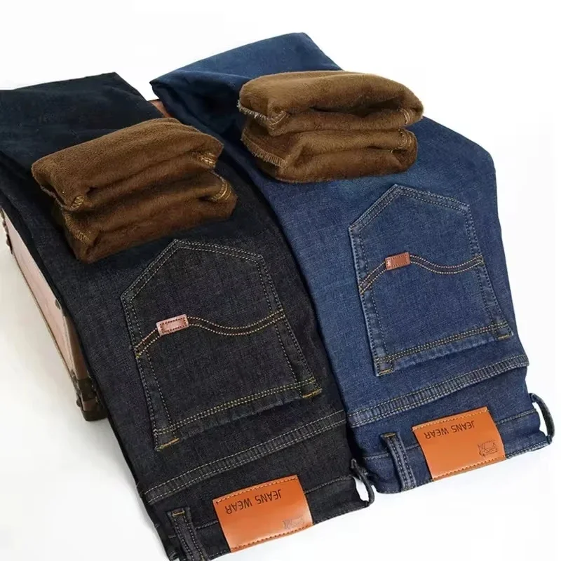 2025 Fall And Winter New Men's Casual Jeans Comfortable And Soft Slim Fashion Pants Solid Color Big Size Business Men's 5