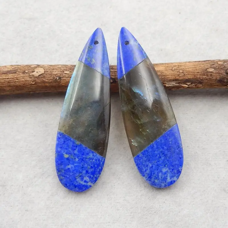 Natural Stone Labradorite Lapis Lazuli Beauty Jewelry Women Earrings Accessories 42x13x5mm 9.8g