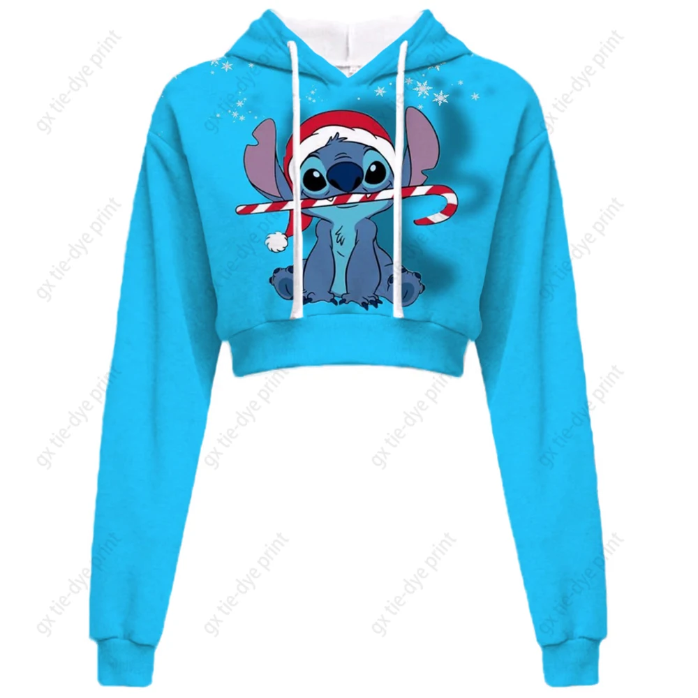 

Streetwear Hoodies Women's Sweatshirt Autumn Navel Crop Hoodies Harajuku Hoodie Christmas Disney Stitch Printed Sweatshirt Y2K