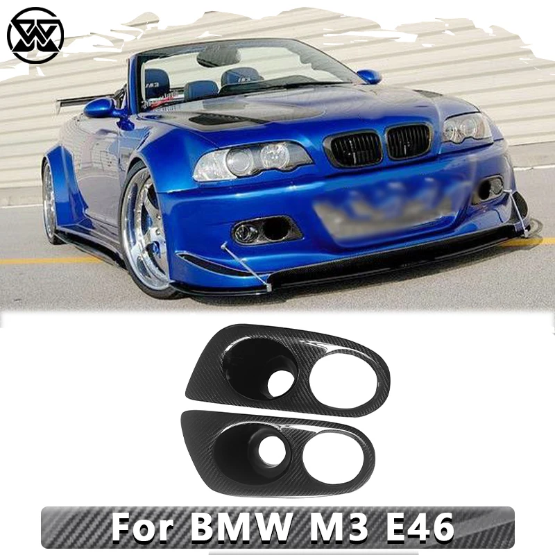 Paraurti Anteriore In Fibra Di Carbonio Lip Splitter Prese D'Aria Laterali Fendinebbia Telaio Spoiler Body Kit Trim Per Bmw M3 E46 Car Tuning Upgrade