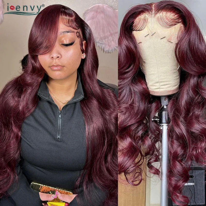 

99J Burgundy 13X4 13X6 Body Wave Lace Front Human Hair Wigs Long 30 34 Inch Red Colored Hd Lace Frontal Wig For Women PrePlucked