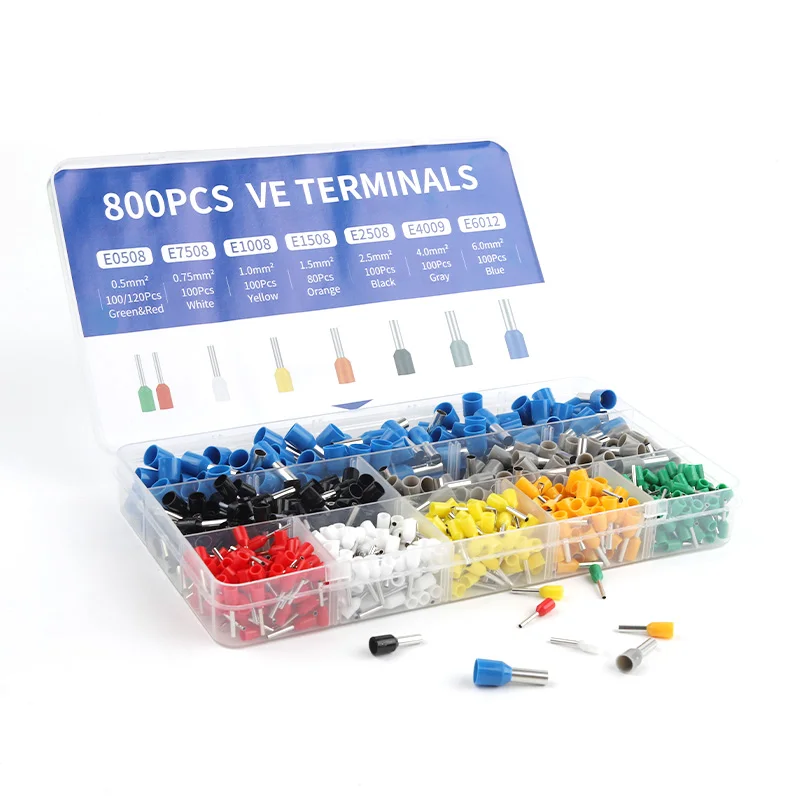 VE Tube Terminal Kits 200-1900PCS VE Tube Terminal Kits Quick Wiring Insulated Ferrule Crimp Terminals Boxed Set Wire Cable Connector A/B Type 300V