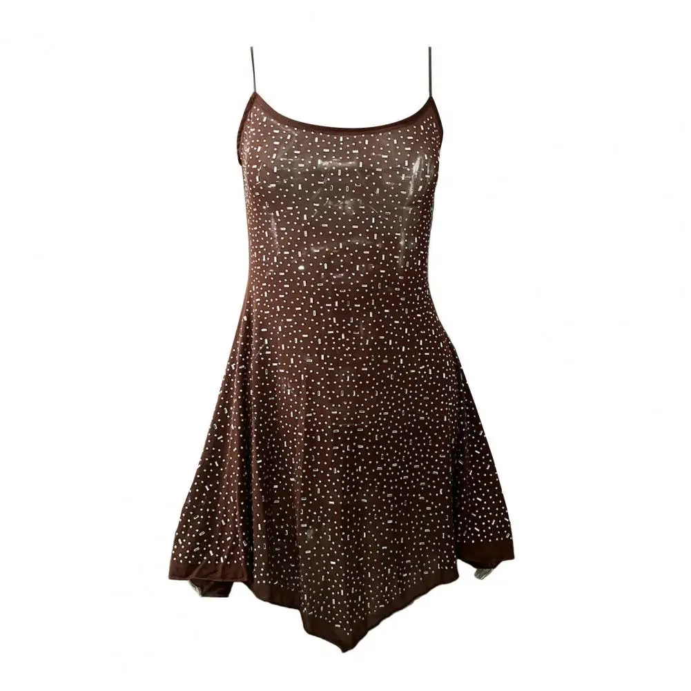 

Women Dress Rhinestone Embellished with Spaghetti Straps Backless Design for Club Parties vestidos para mujer