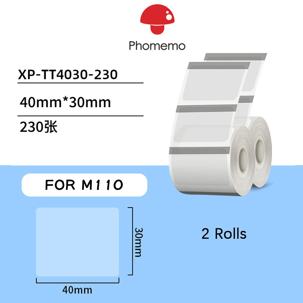 Phomemo 투명 라벨 자체 접착 라벨 용지, Phomemo M110 200 220 라벨 메이커 프린터 열 스티커, 2 롤