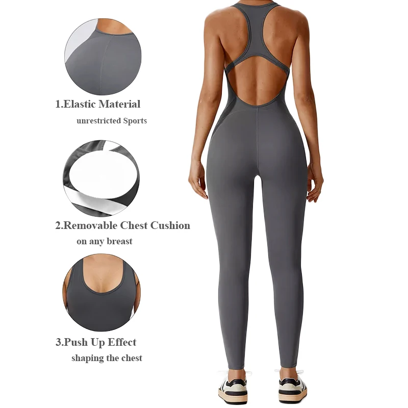 Backless Yoga Jumpsuit Sports Overalls for Women Workout Clothes Set One-Piece Fitness Suit Woman Tracksuit Gym Sportswear